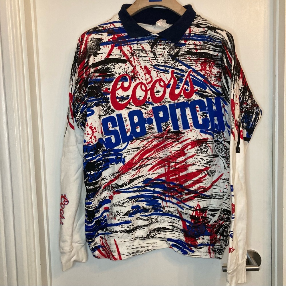 Vintage Coors Light Slo-Pitch Collared Sweatshirt - 90s - One size but fits XL